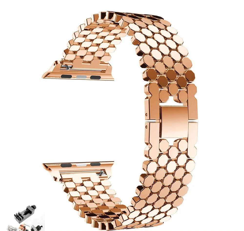 Luxury Fish Scale Stainless Steel Band For Apple Watch Ultra 49mm 40mm 44mm 41 45mm Band For iWatch 8 7 5 4 SE 38 42mm