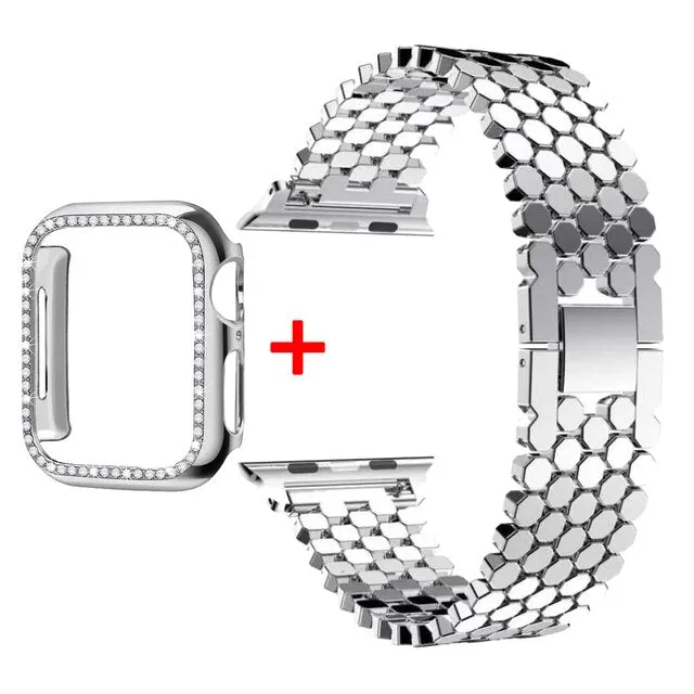 Luxury Fish Scale Stainless Steel Band For Apple Watch Ultra 49mm 40mm 44mm 41 45mm Band For iWatch 8 7 5 4 SE 38 42mm