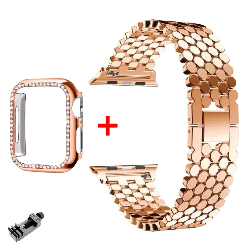 Luxury Fish Scale Stainless Steel Band For Apple Watch Ultra 49mm 40mm 44mm 41 45mm Band For iWatch 8 7 5 4 SE 38 42mm