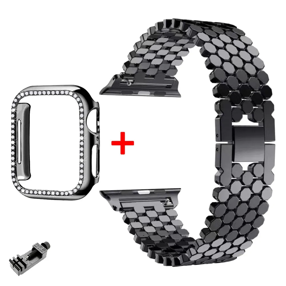 Luxury Fish Scale Stainless Steel Band For Apple Watch Ultra 49mm 40mm 44mm 41 45mm Band For iWatch 8 7 5 4 SE 38 42mm