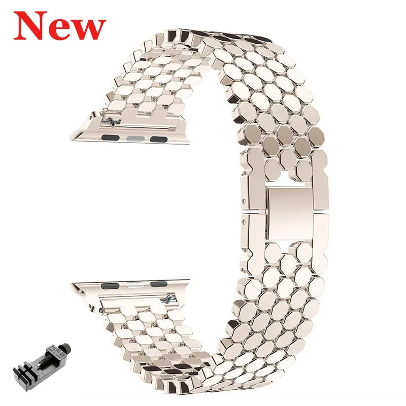 Luxury Fish Scale Stainless Steel Band For Apple Watch Ultra 49mm 40mm 44mm 41 45mm Band For iWatch 8 7 5 4 SE 38 42mm