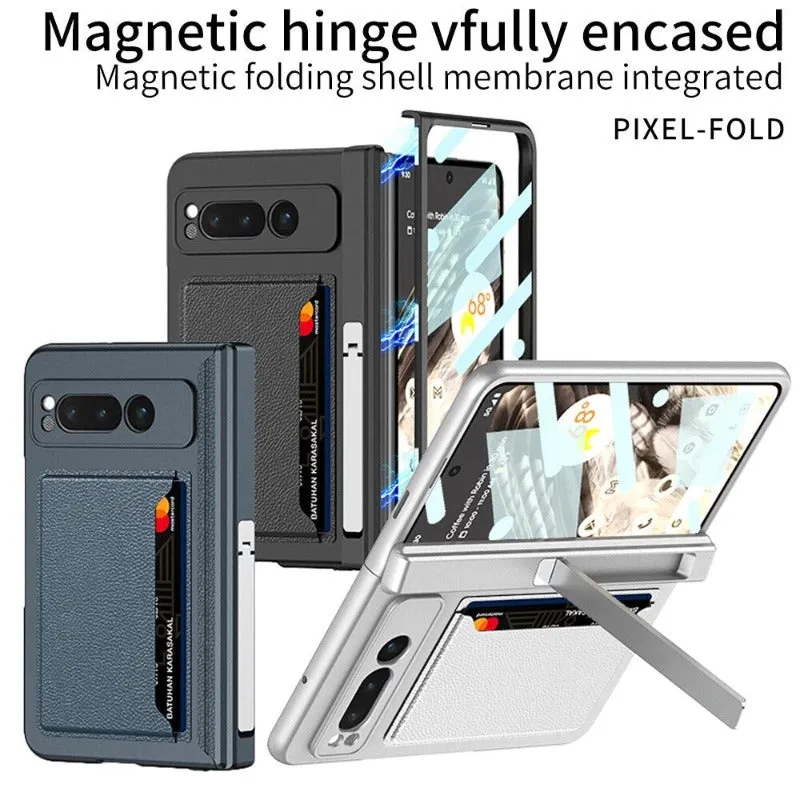 Magnetic Hinge Bracket Leather Card Phone Case For Google Pixel Fold