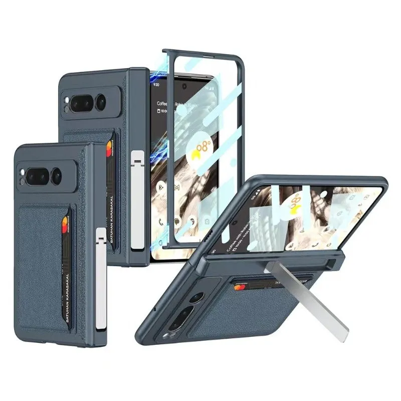 Magnetic Hinge Bracket Leather Card Phone Case For Google Pixel Fold