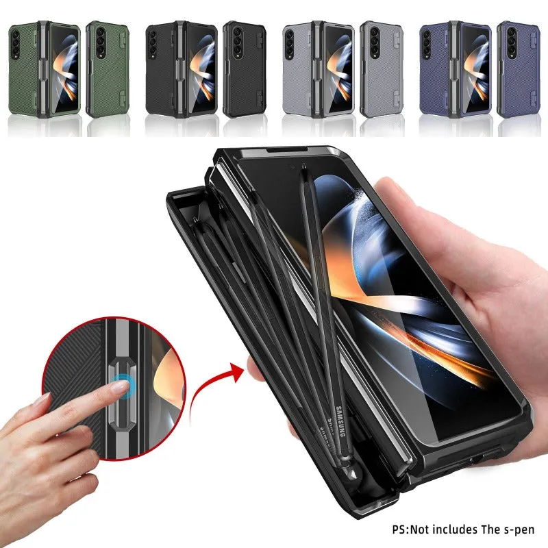 Magnetic Hinge Middle Push Side Phone Case With Pen Slot For Samsung Galaxy Z Fold 4