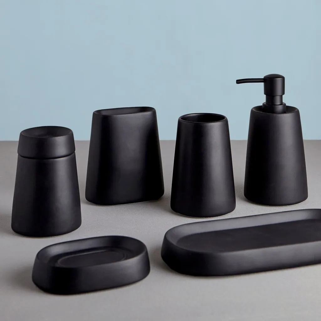 Matte Black Ceramic Bath Accessories, Cotton Jar