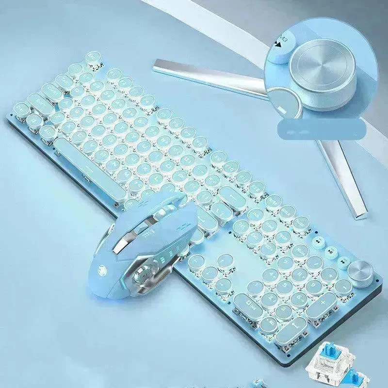 Mechanical Keyboard Wired Mouse Set Usb Interface Rechargeable Blue Retro Punk Version