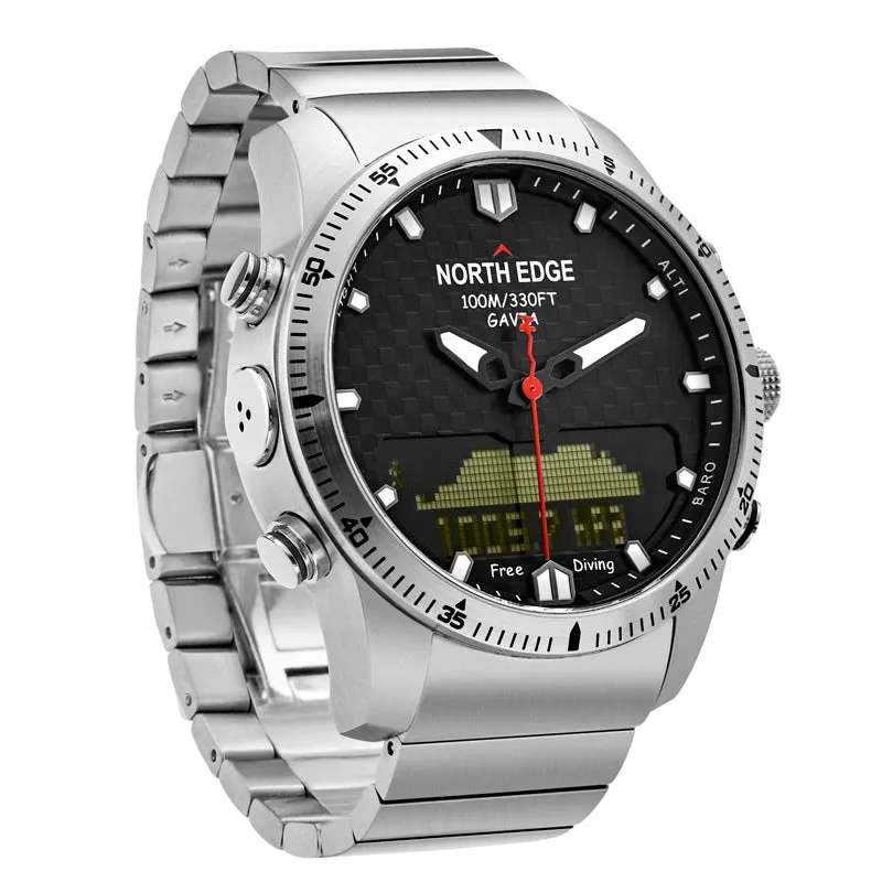 Men Dive Sports Digital watch Mens Watches Military Army Luxury Full Steel Business Waterproof 100m Altimeter Compass NORTH EDGE