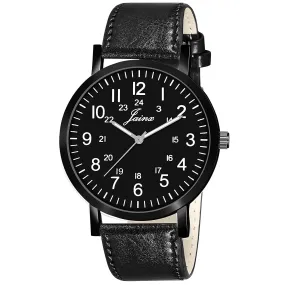 Men's Black Dial Leather Strap Analog Watch - JM7145