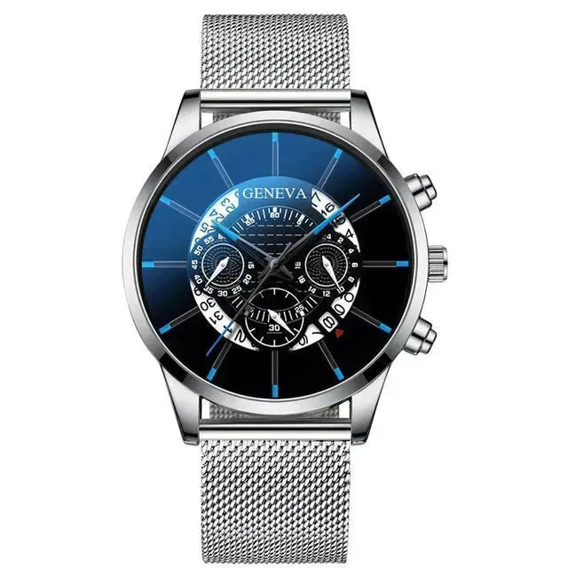 Mesh Strap Quartz Watch Alloy Business Calendar Men's Watch