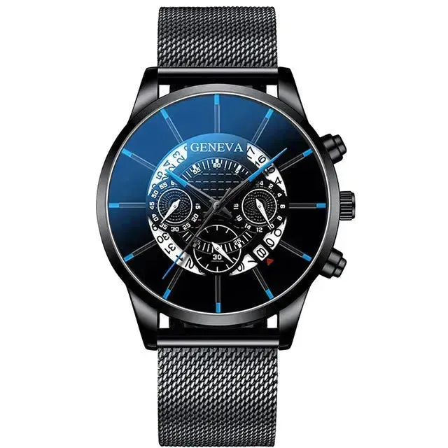 Mesh Strap Quartz Watch Alloy Business Calendar Men's Watch