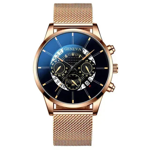 Mesh Strap Quartz Watch Alloy Business Calendar Men's Watch