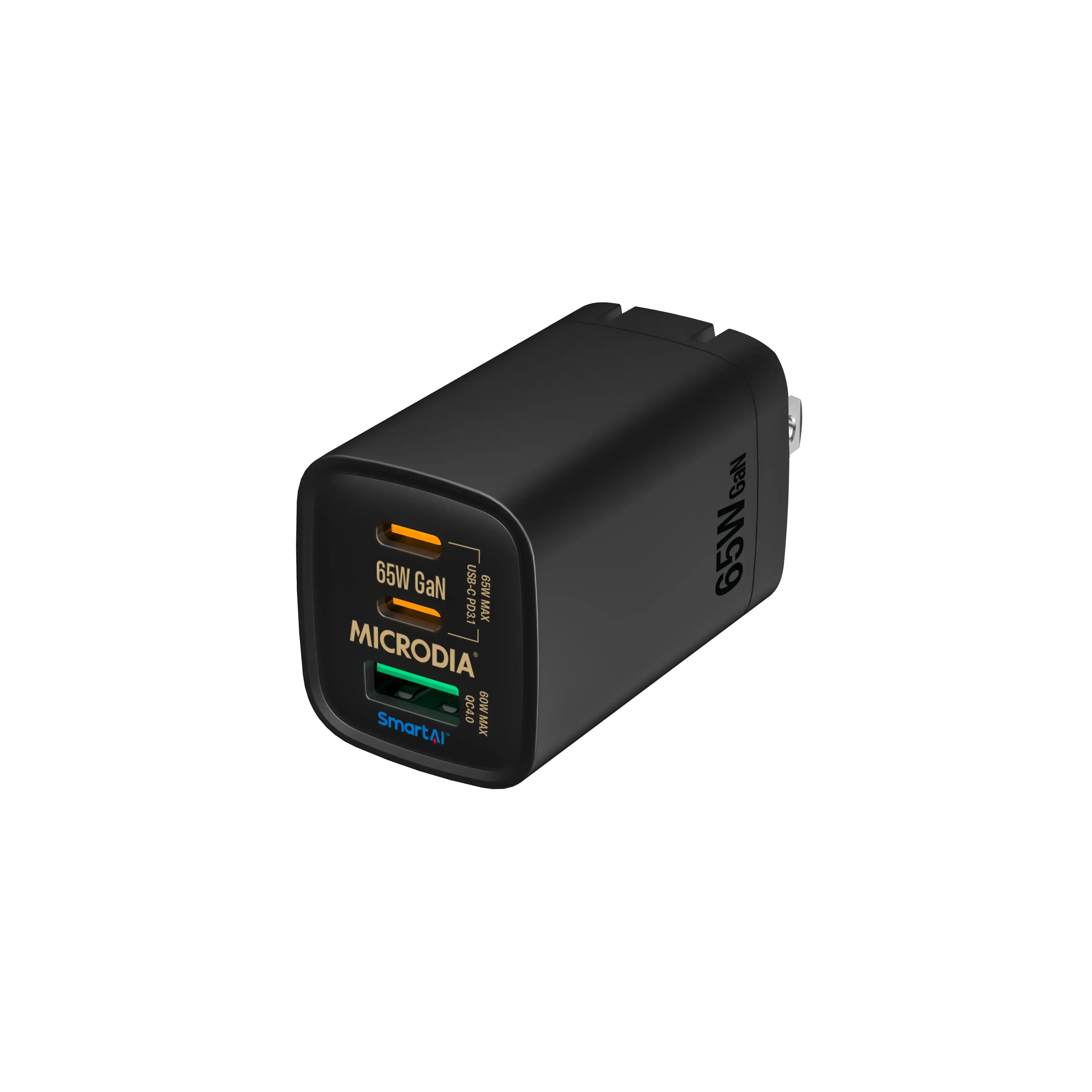 MICRODIA SMARTCube™ Nano 65W GaN Wall Charger, Dual Port USB-C PD3.1   USB-A QC4.0