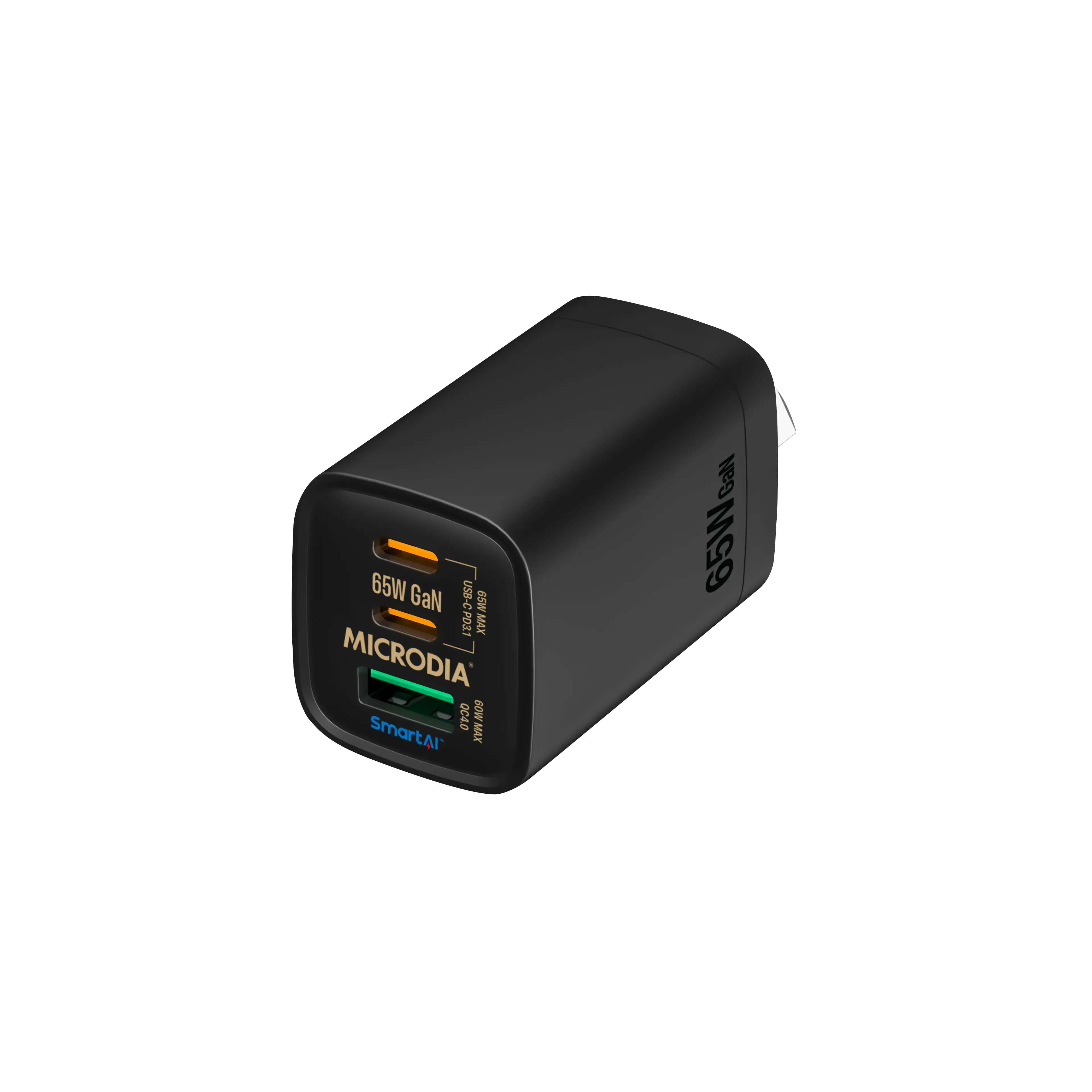 MICRODIA SMARTCube™ Nano 65W GaN Wall Charger, Dual Port USB-C PD3.1   USB-A QC4.0