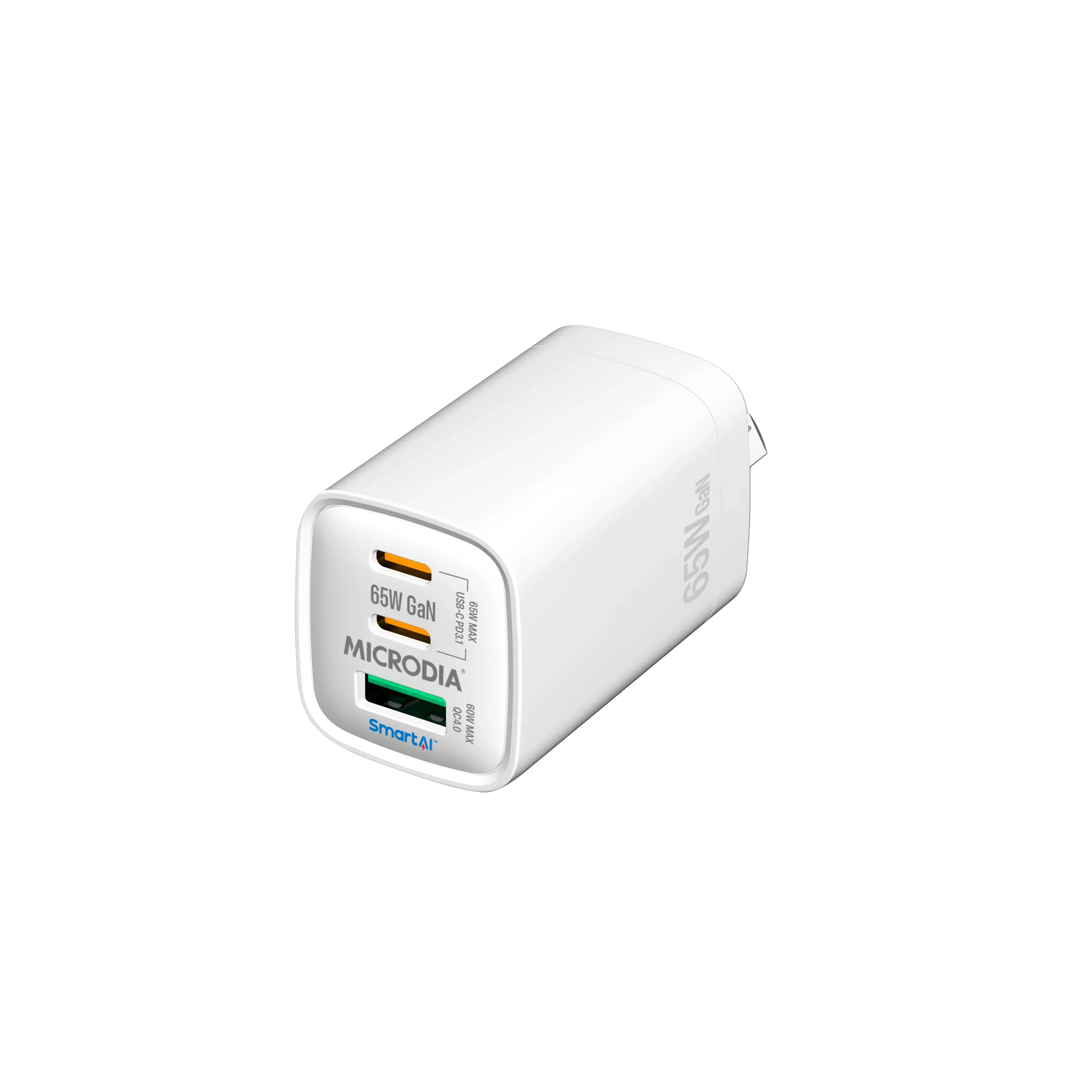 MICRODIA SMARTCube™ Nano 65W GaN Wall Charger, Dual Port USB-C PD3.1   USB-A QC4.0