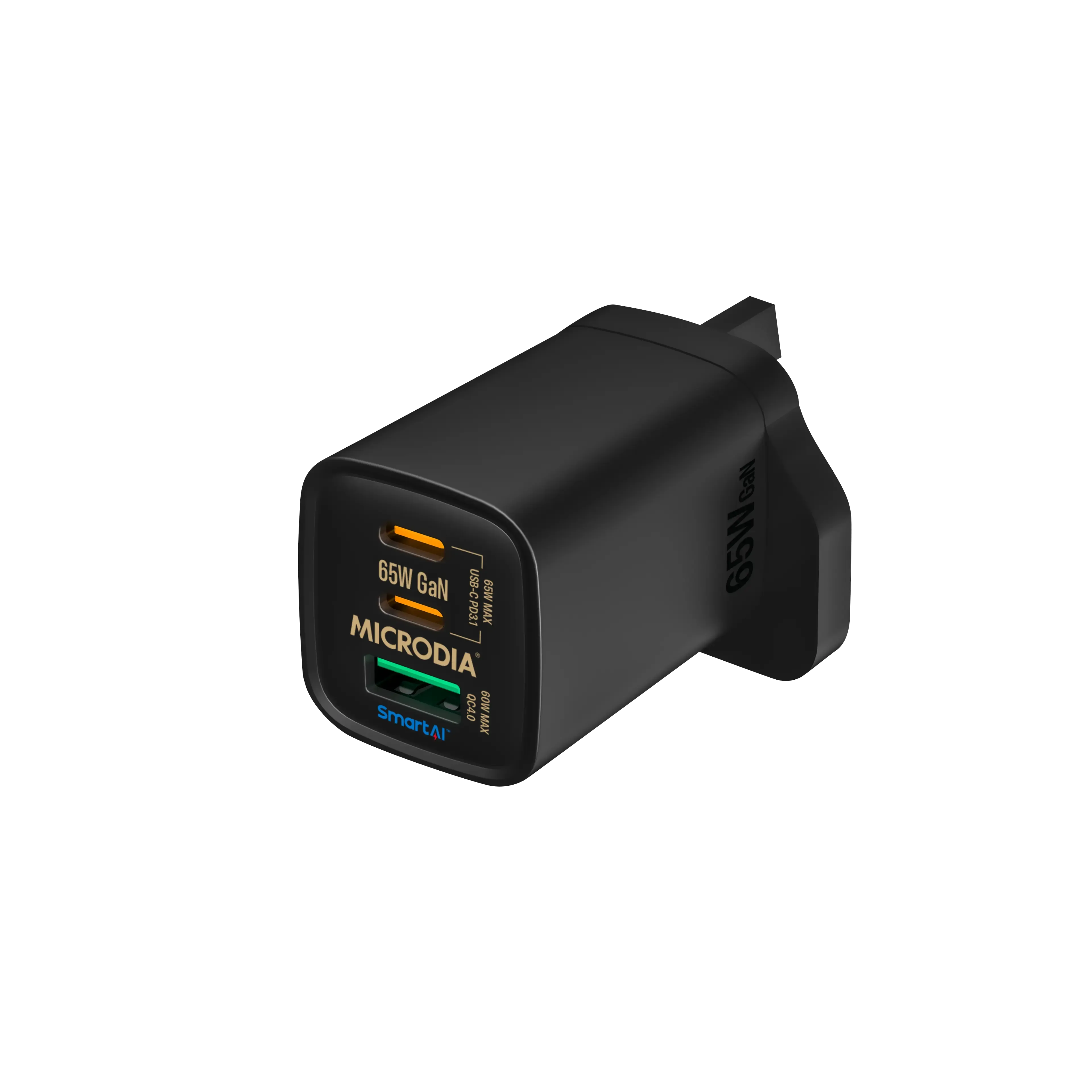 MICRODIA SMARTCube™ Nano 65W GaN Wall Charger, Dual Port USB-C PD3.1   USB-A QC4.0