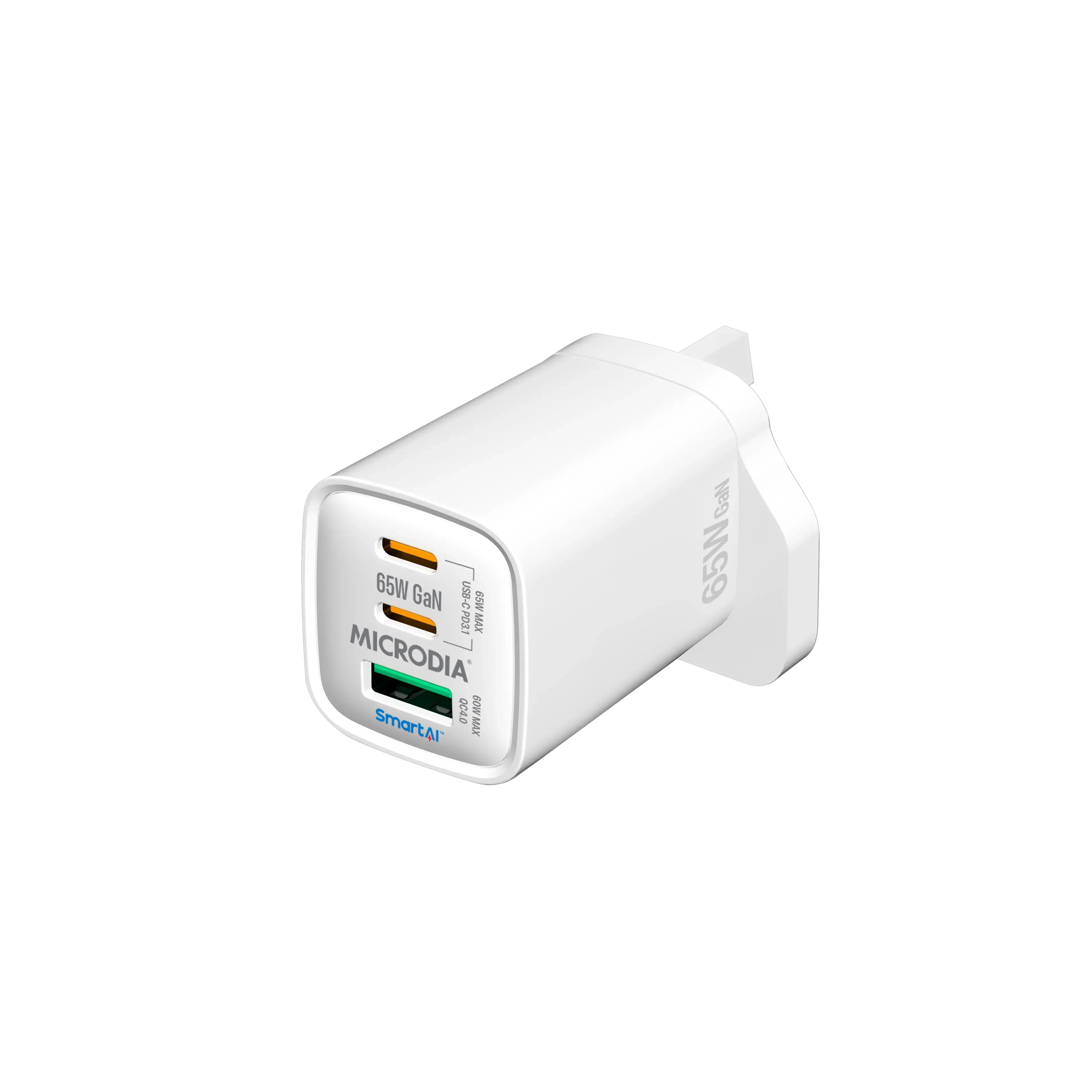 MICRODIA SMARTCube™ Nano 65W GaN Wall Charger, Dual Port USB-C PD3.1   USB-A QC4.0