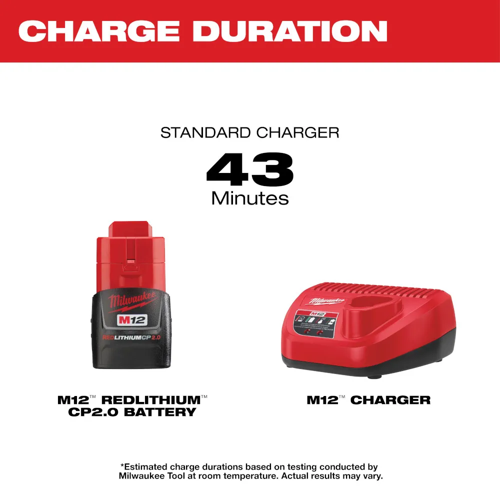 Milwaukee M12 Redlithium 2.0Ah Battery And Charger Starter Kit