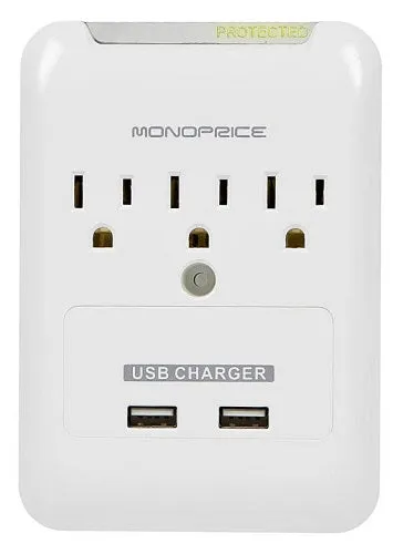 MPrice 3 Outlet Wall Mounted Surge Protector with 2 USB Charging Ports