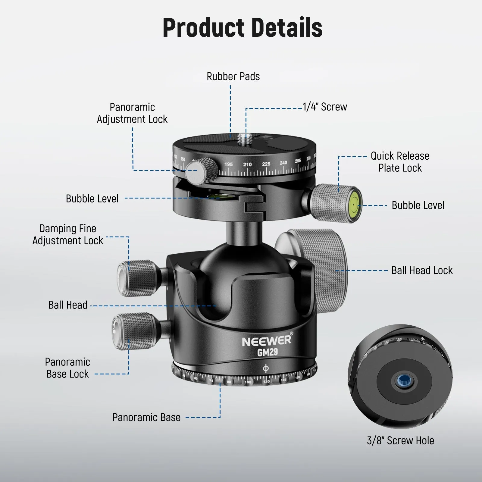 NEEWER GM29 Low Profile Tripod Head