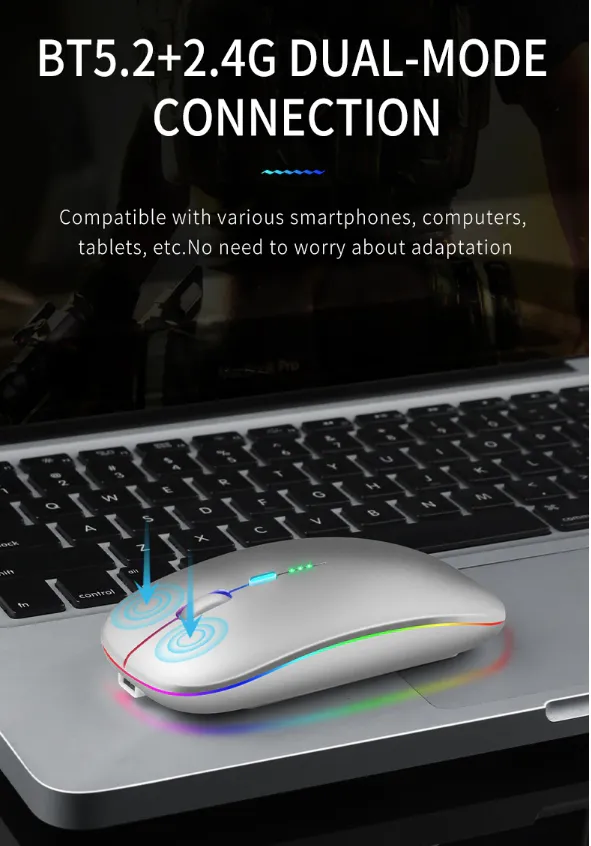 New Bluetooth Wireless Mouse with USB Rechargeable RGB Mouse for Computer Laptop PC Macbook Gaming Mouse Gamer 2.4GHz Portable M