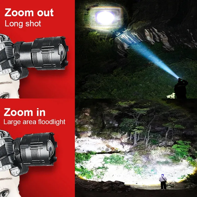 New Upgrade Powerful LED Headlamp Rechargeable Head Flashlight High Power Headlight Long Shot Head Lamps Outdoor Camping Lantern