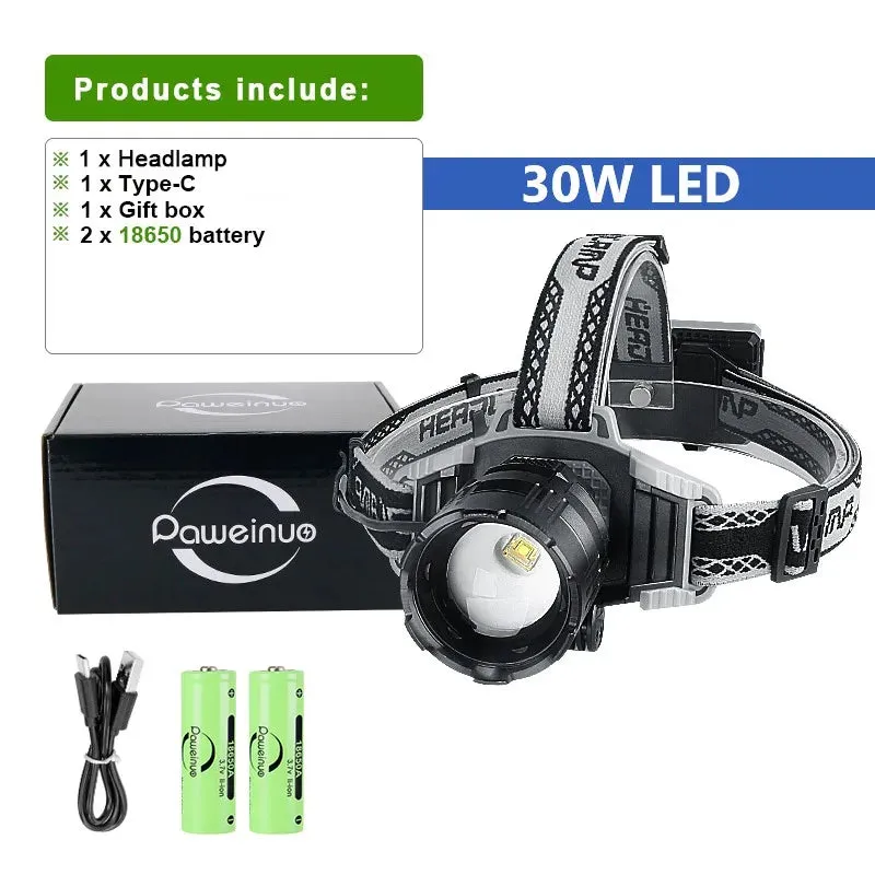 New Upgrade Powerful LED Headlamp Rechargeable Head Flashlight High Power Headlight Long Shot Head Lamps Outdoor Camping Lantern