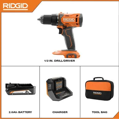 Open Box -  RIDGID 18V Cordless 1/2 in. Drill/Driver Kit with (1) 2.0 Ah Battery and Charger