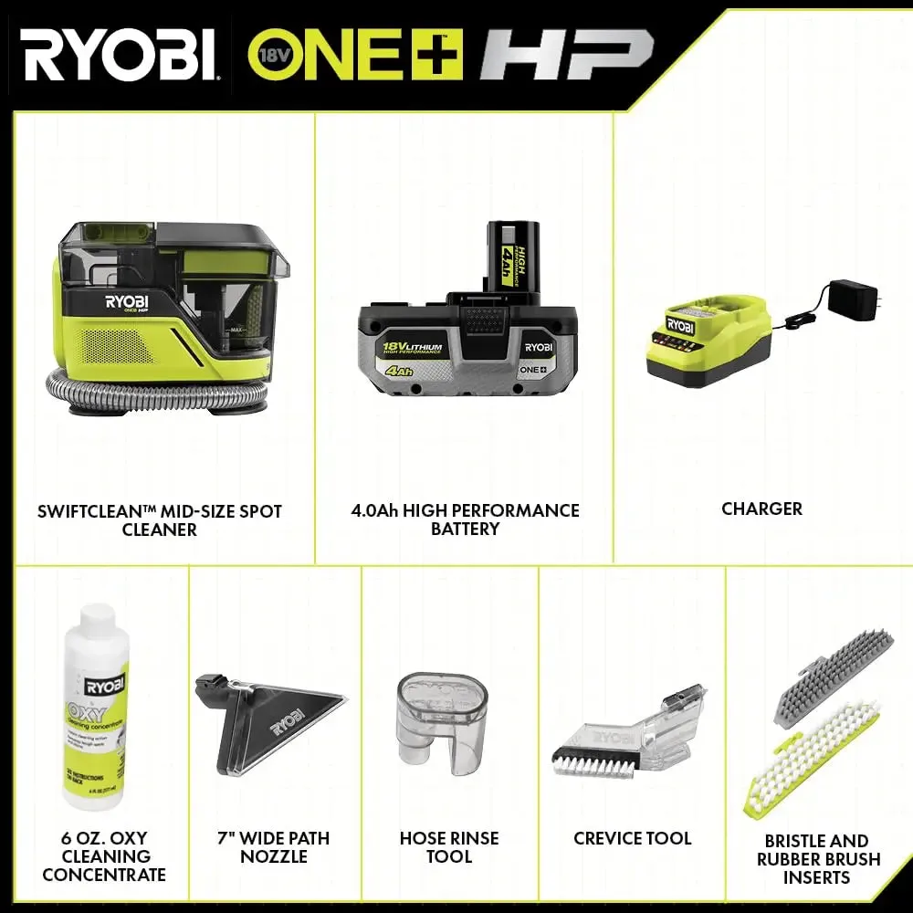 Open Box -  RYOBI ONE  HP 18V Brushless Cordless SWIFTClean Mid-Size Spot Cleaner with 4.0 Ah Battery and Charger