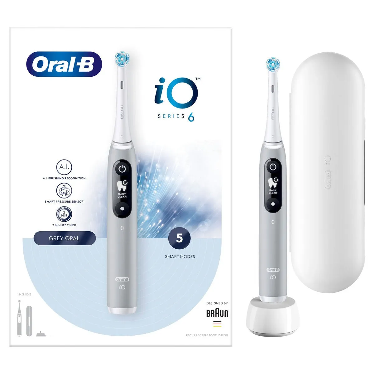 Oral-b iO Series 6 Electric Toothbrush, 1 Toothbrush Head & Travel Case, 5 Modes with Teeth Whitening, UK 2 Pin Plug