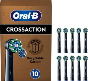 Oral-B Pro Cross Action Electric Toothbrush Head, X-Shape And Angled Bristles for Deeper Plaque Removal, Pack of 10 Toothbrush Heads, Suitable For Mailbox, Black