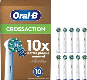 Oral-B Pro Cross Action Electric Toothbrush Head, X-Shape and Angled Bristles for Deeper Plaque Removal, Pack of 10 Toothbrush Heads, Suitable for Mailbox, White