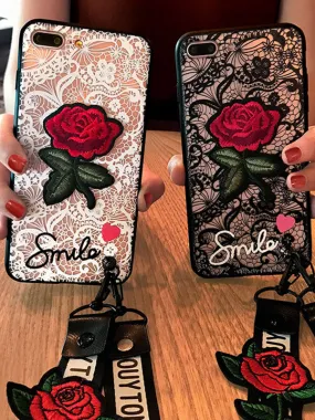 Painted Embossed Rose Lace Pattern Phone Case