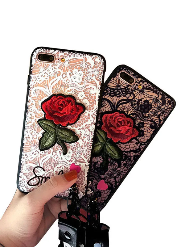 Painted Embossed Rose Lace Pattern Phone Case