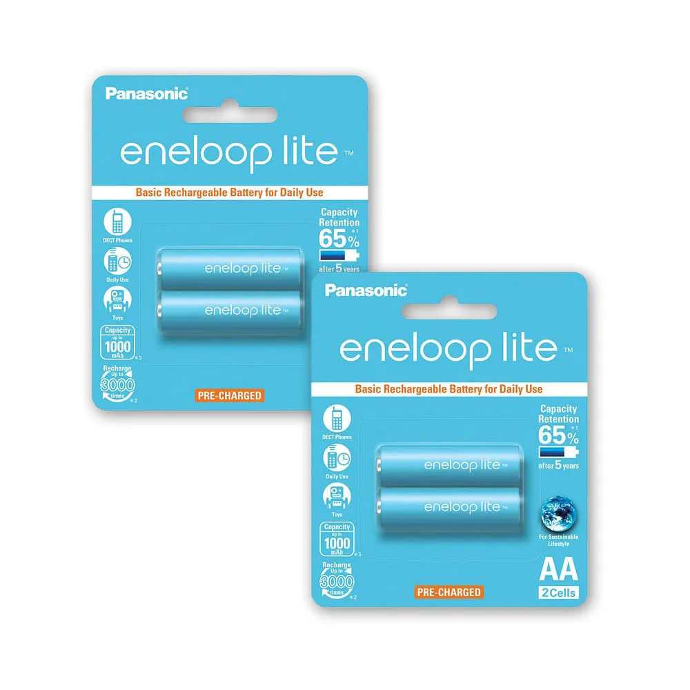 Panasonic Eneloop lite BK-3LCCE-2BT AA Rechargeable Battery Pack of 2 x2