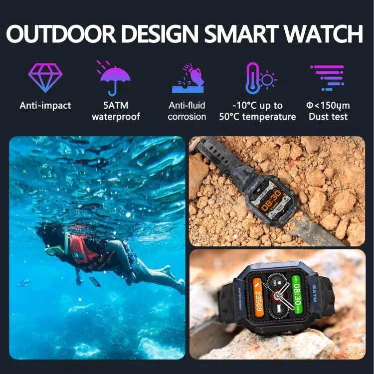 PG333 1.91-Inch Bluetooth Smart Sports Watch with Heart Rate and Blood Pressure Monitoring, Waterproof Fitness Tracker