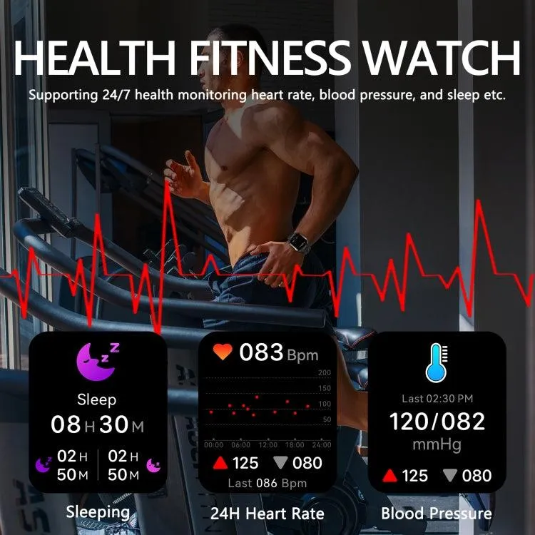 PG333 1.91-Inch Bluetooth Smart Sports Watch with Heart Rate and Blood Pressure Monitoring, Waterproof Fitness Tracker