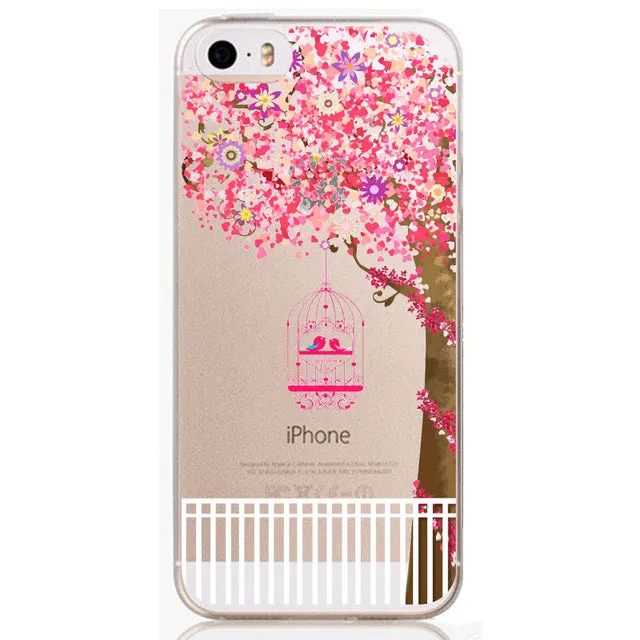 Phone Back Cases For iPhone 5 iPhone 5s SE Ultra Thin Soft TPU Silicon Printed Animals Flower Beauty Girl Back Case Cover