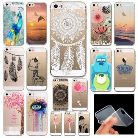 Phone Back Cases For iPhone 5 iPhone 5s SE Ultra Thin Soft TPU Silicon Printed Animals Flower Beauty Girl Back Case Cover