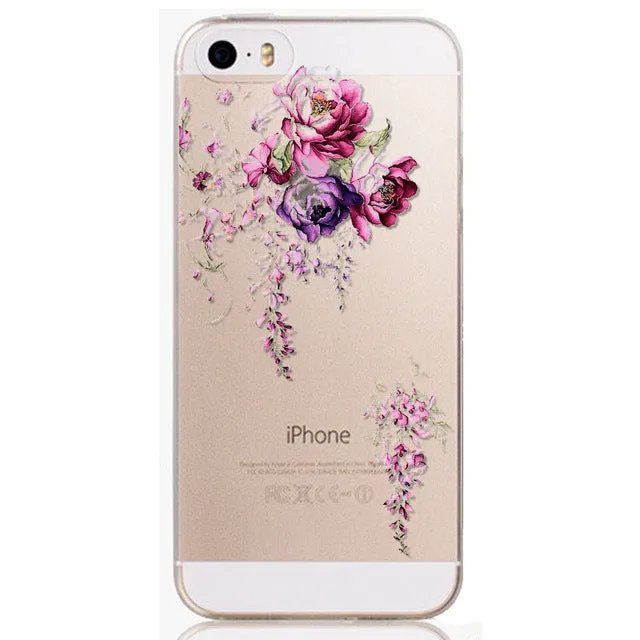 Phone Back Cases For iPhone 5 iPhone 5s SE Ultra Thin Soft TPU Silicon Printed Animals Flower Beauty Girl Back Case Cover