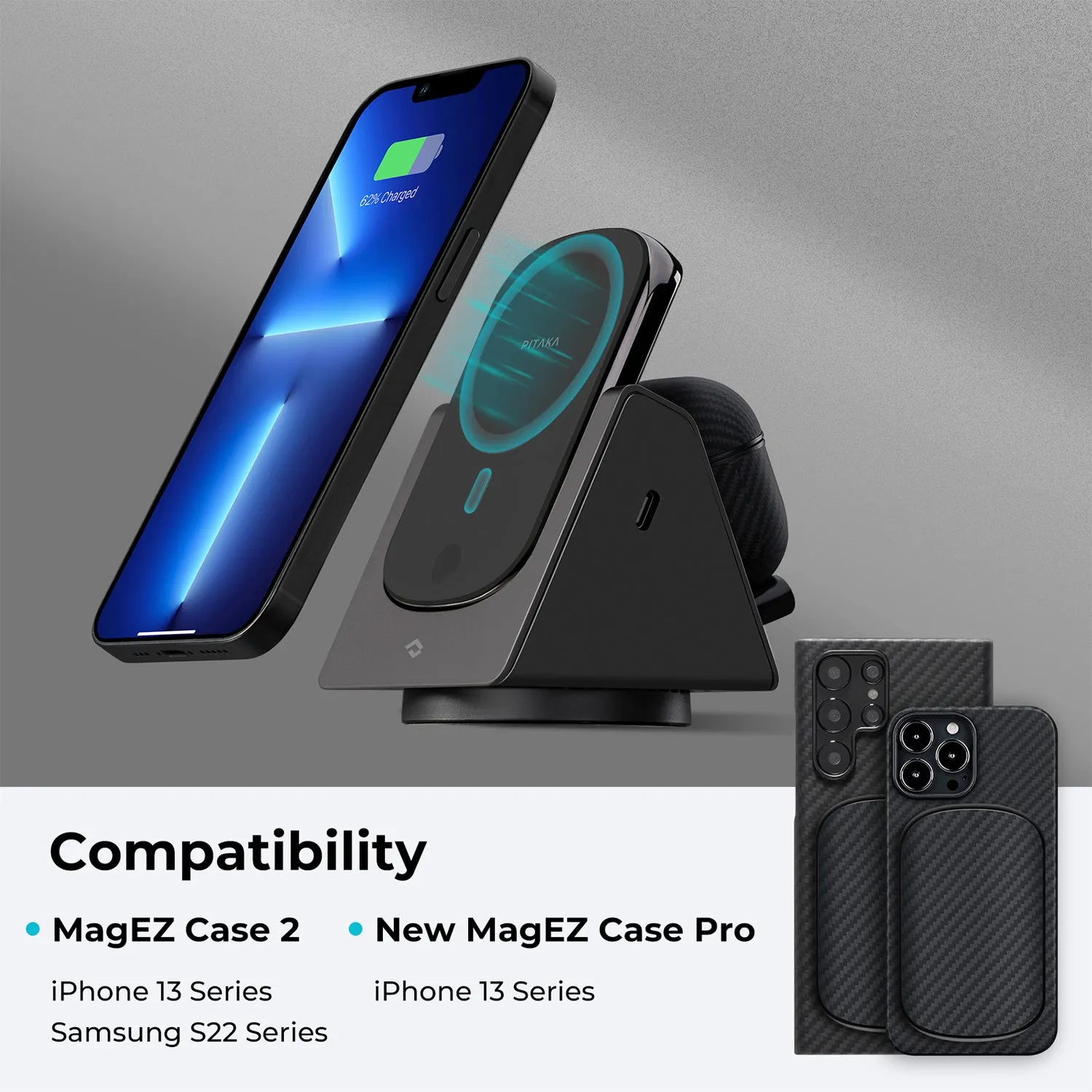 PITAKA Multi-Device Wireless Charging Station with MagSafe Power Bank