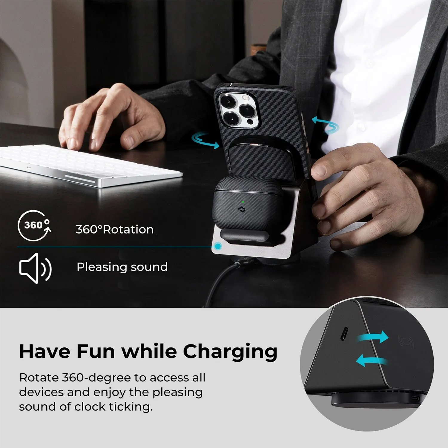 PITAKA Multi-Device Wireless Charging Station with MagSafe Power Bank