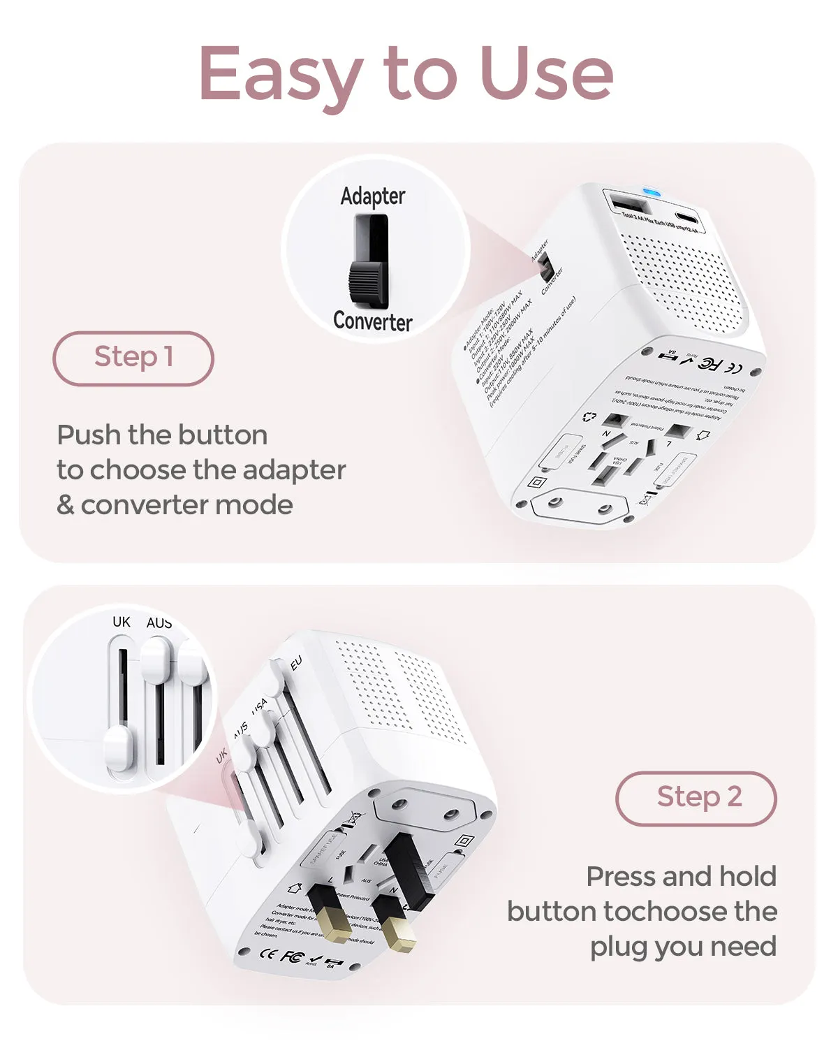 PLAVOGUE Voltage Converter Travel Adapter 220 to 110 Voltage Converter US to EU,AUS,UK,International Travel Over 200  Countries