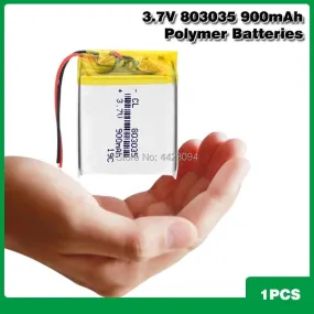 Polymer Lithium battery 900mah 3.7 V 803035 smart home MP3 speakers Li-ion battery for dvr,GPS,mp3,mp4,mp5 power bank,speaker