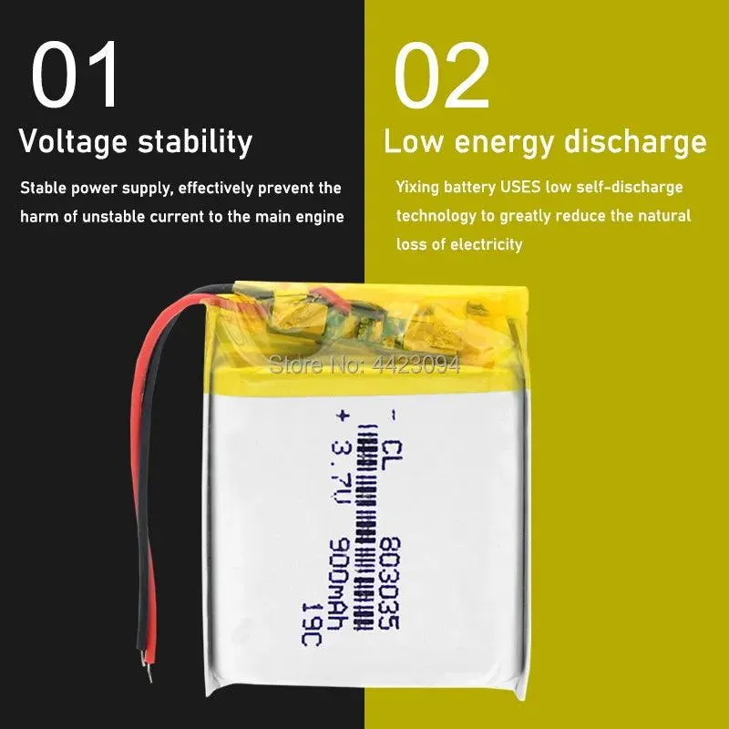 Polymer Lithium battery 900mah 3.7 V 803035 smart home MP3 speakers Li-ion battery for dvr,GPS,mp3,mp4,mp5 power bank,speaker