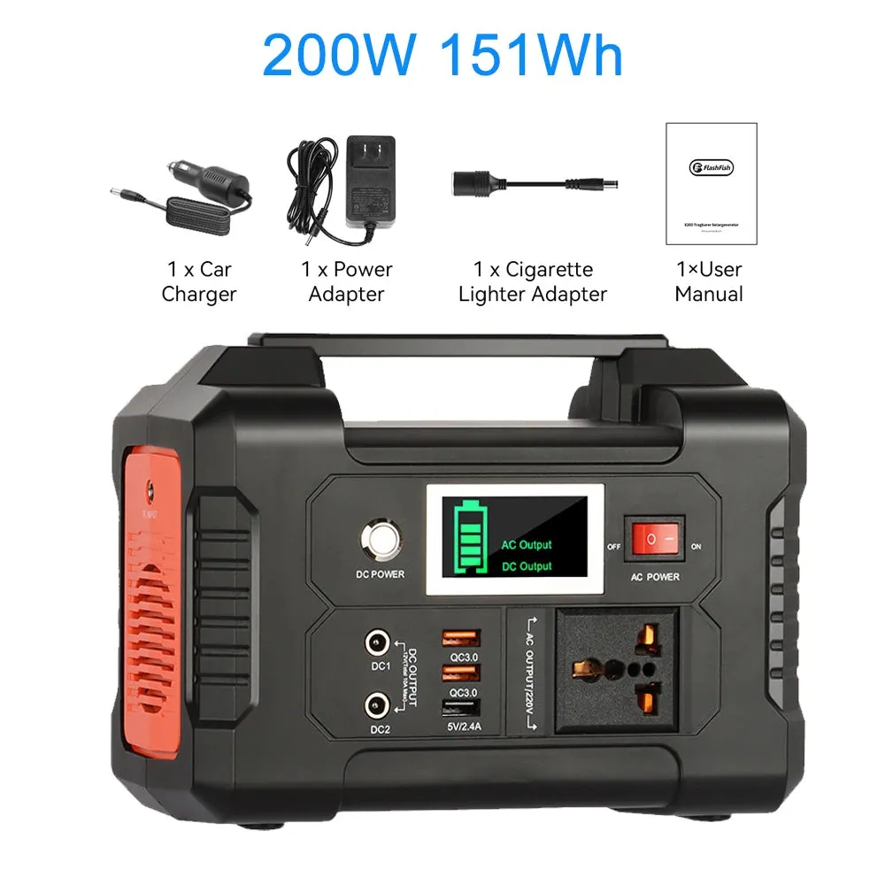 Portable Power Station 200W 151Wh Solar Generator Outdoor Emergency Energy Power Supply 110V 220V Power Bank For Camping Phone