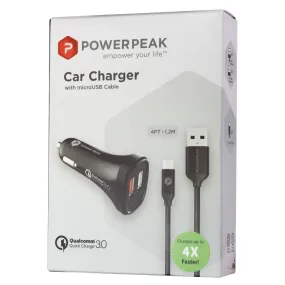 PowerPeak QuickCharge 3.0 Car Charger with Braided 4-Ft Micro-USB Cable - Black