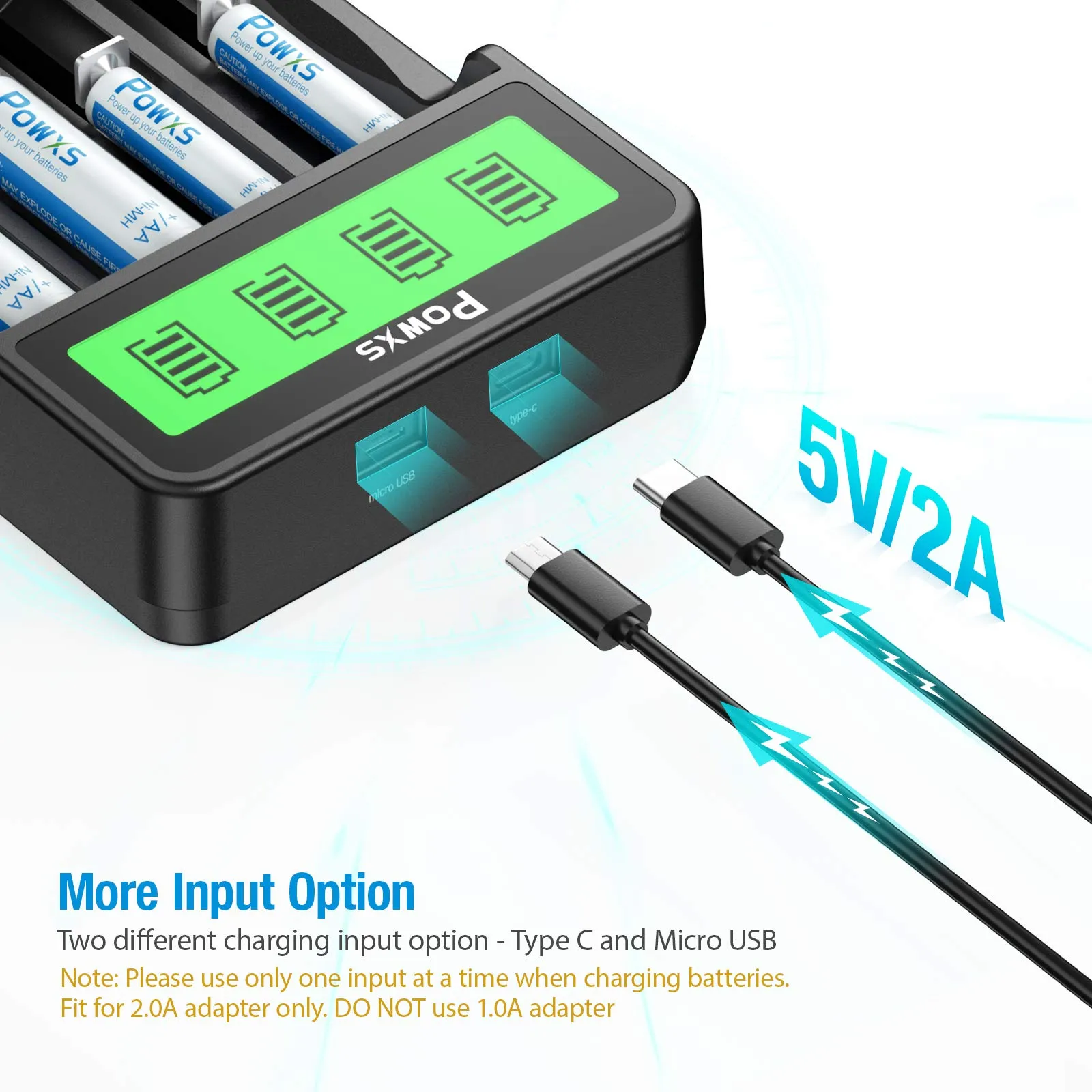 POWXS SW-4P Battery Charger with EBL 26650 Li-ion Batteries