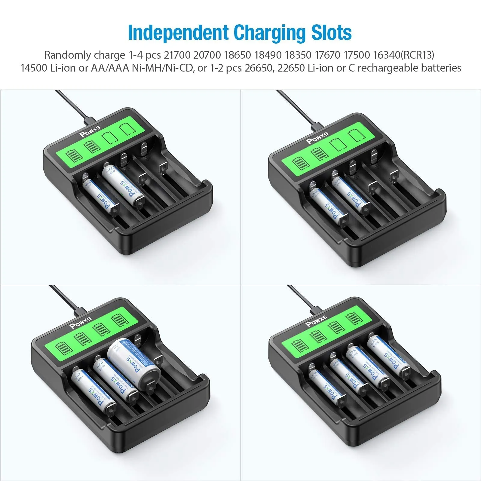 POWXS SW-4P Battery Charger with EBL 26650 Li-ion Batteries