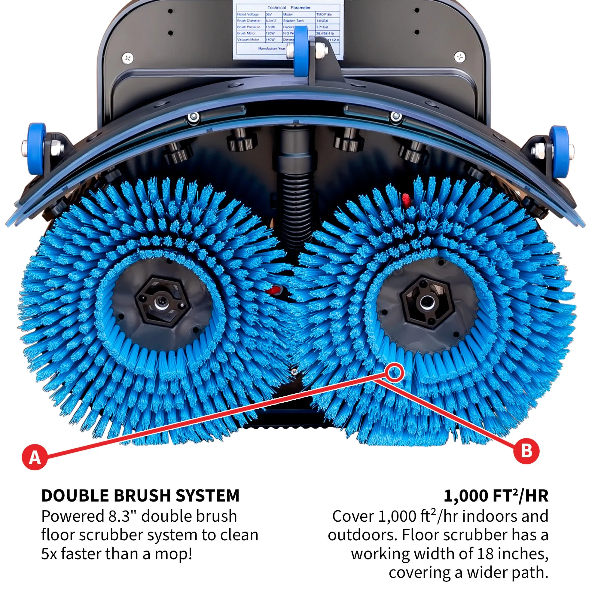 Pre Order: Electric Floor Scrubber Cleaner with 18” Power Mop Brushes Cordless 36V Battery Powered