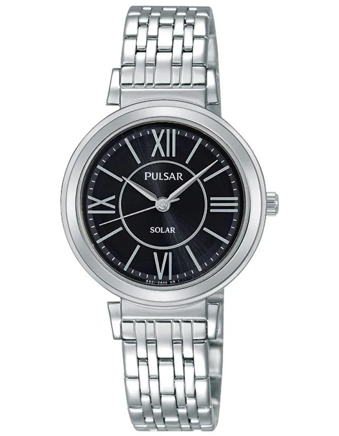 Pulsar Womens Solar Easy Style Watch - Black Dial - Stainless Steel Bracelet